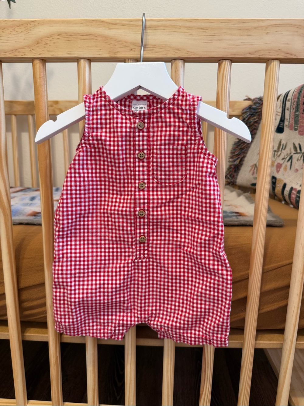 Carter's Red Gingham Button Romper